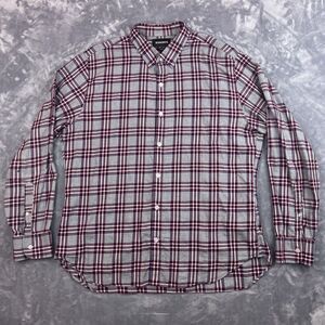 Bonobos Men's Gray Purple Plaid Slim Fit Long Sleeve Button Up Shirt Size XL